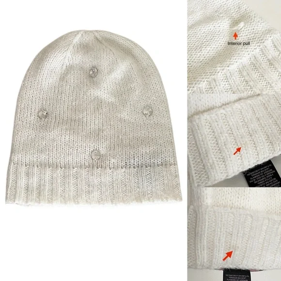 Victoria’s Secret Crystal Rhinestone Off White Knit Beanie Hat, One Size - Picture 1 of 13